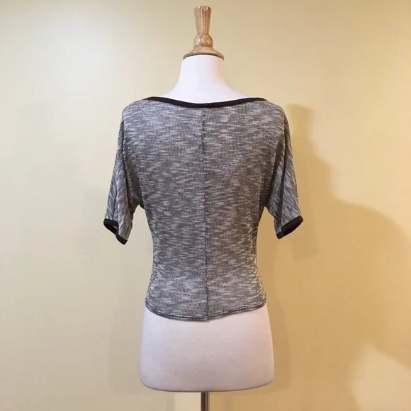 Studded Trim Tie Front Soft Marled Knit Tee - Picture 3 of 4